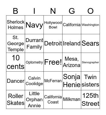 Mildred Chase: The Young Years Bingo Card