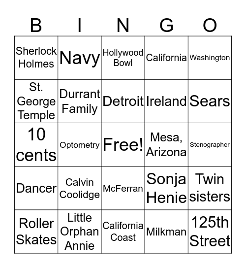 Mildred Chase: The Young Years Bingo Card
