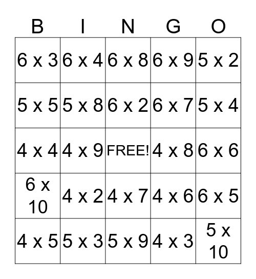 Multiplication Bingo  Bingo Card