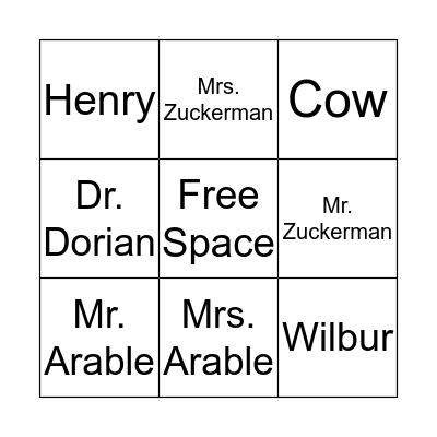 Charlotte's Web Bingo Card