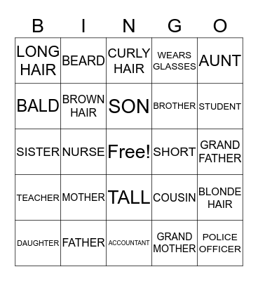 Describing Family Bingo Card