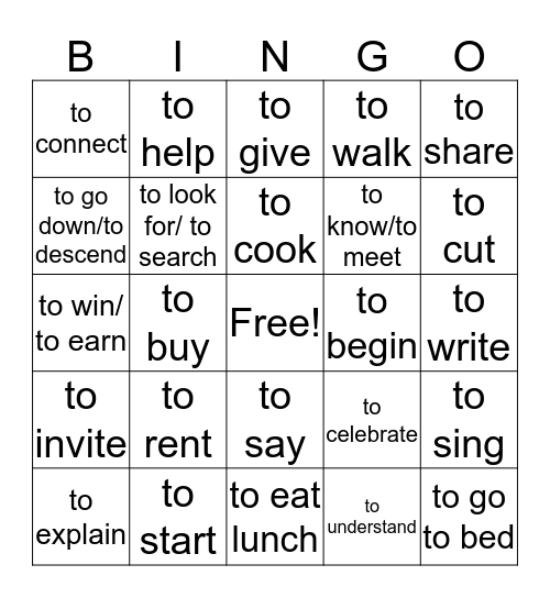 Span 2 100 important verbs Bingo Card
