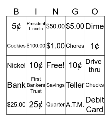 FUN MONEY BINGO Card