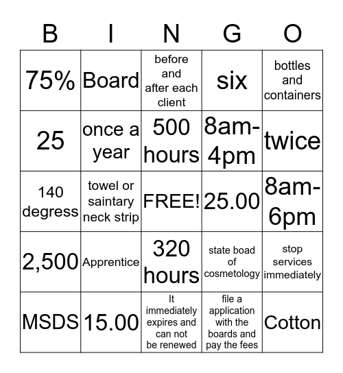 State Laws Bingo Card