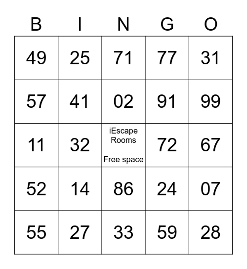 iEscape Rooms Bingo Card