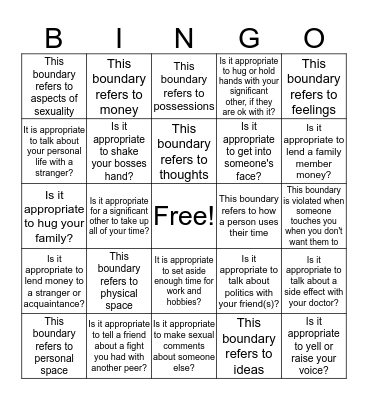 Personal Boundaries Bingo Card