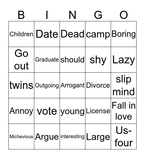 Unit 4  Bingo Card
