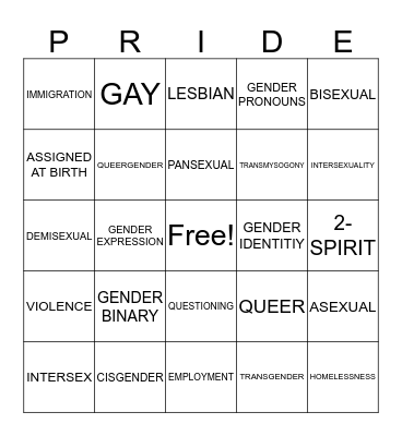 Pride Bingo Card