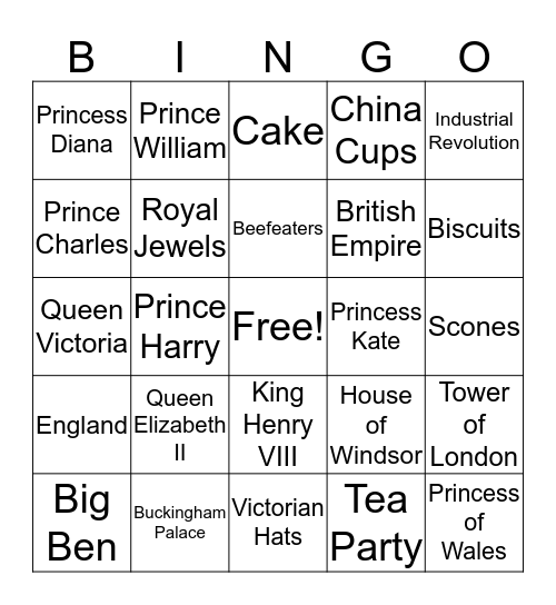 British Royals Bingo Card