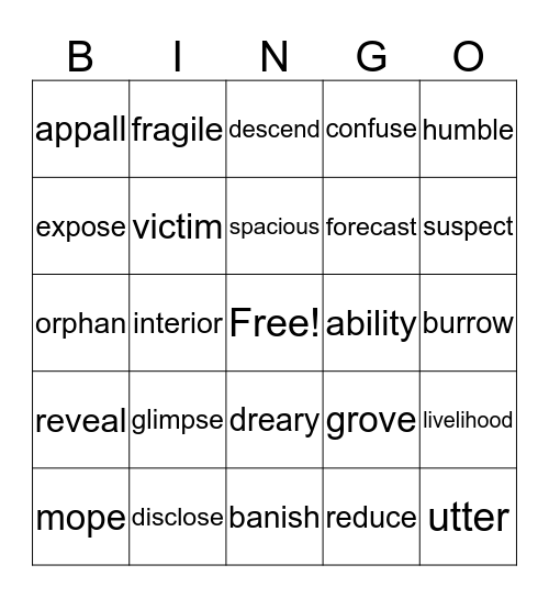 Wordly Wise  Bingo Card