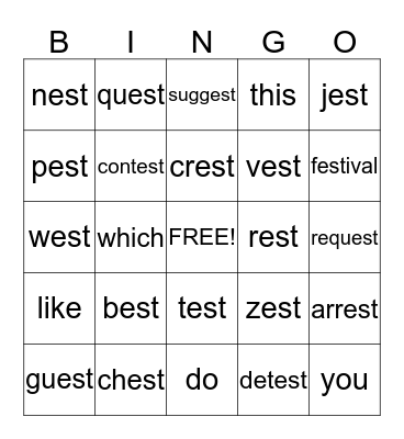 -est Word Family Bingo Card