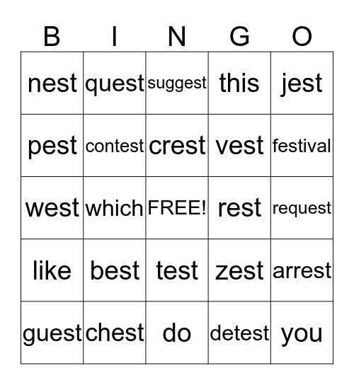 -est Word Family Bingo Card