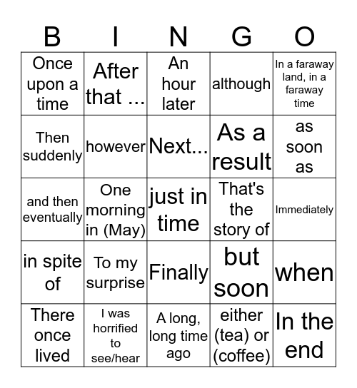 Storytelling Expressions  Bingo Card