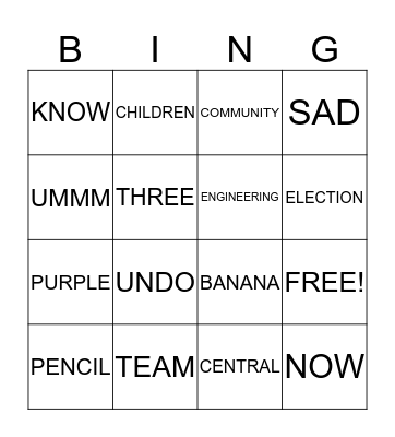 WORD BINGO Card