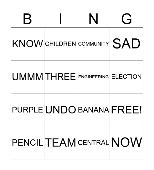 WORD BINGO Card