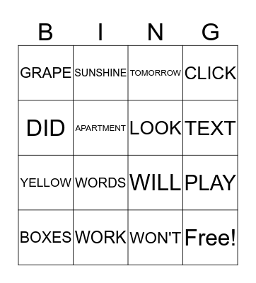 WORD BINGO Card