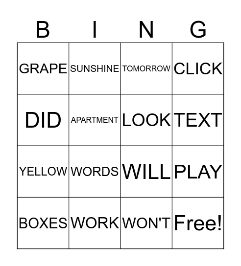 WORD BINGO Card