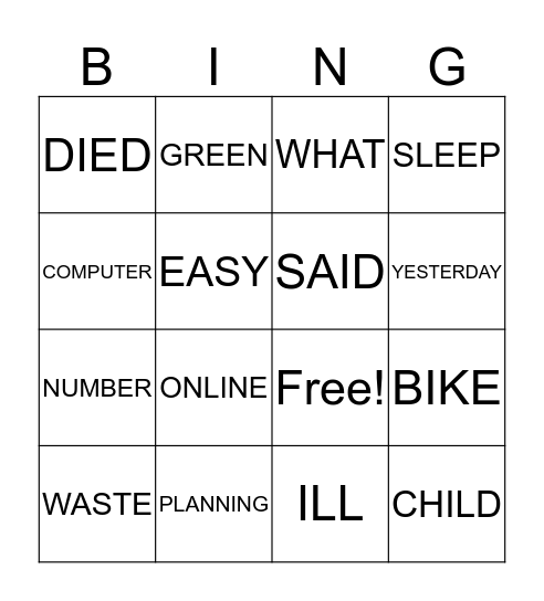 WORD BINGO Card