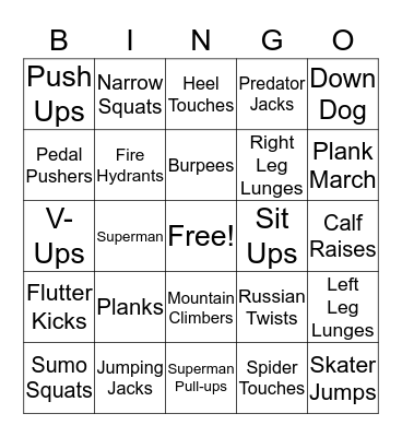 Fitness Bingo Card