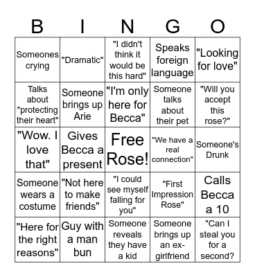 The Bachelorette Bingo Card