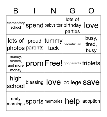 Being A Mum Bingo Card