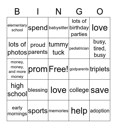 Being A Mum Bingo Card