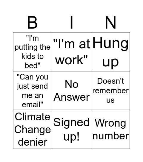 Recruitment Bingo Card