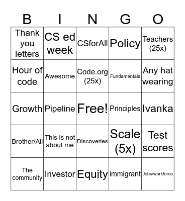 #CSforAll Bingo Card