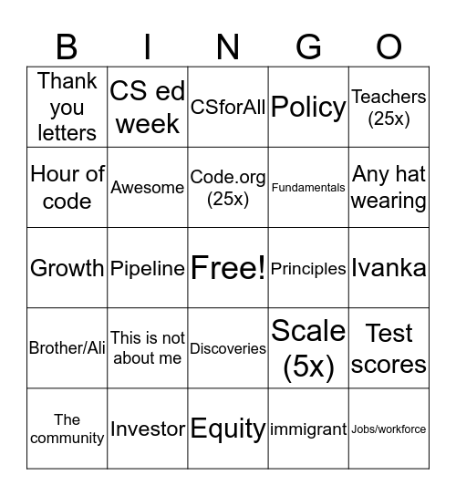 #CSforAll Bingo Card