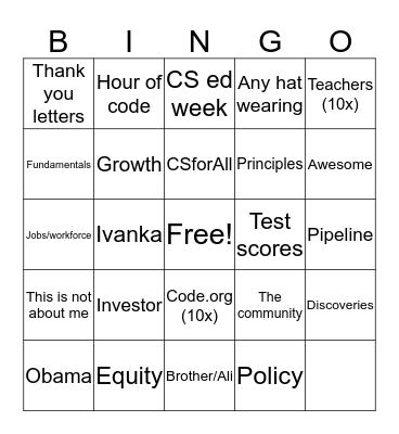 #CSforAll Bingo Card