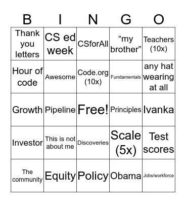 #CSforAll Bingo Card