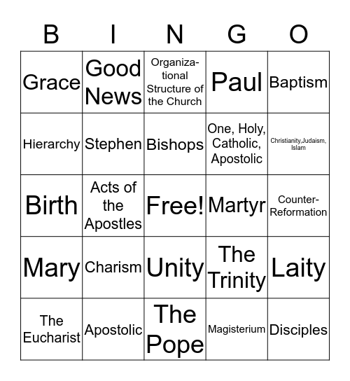 The Church Today! Bingo Card