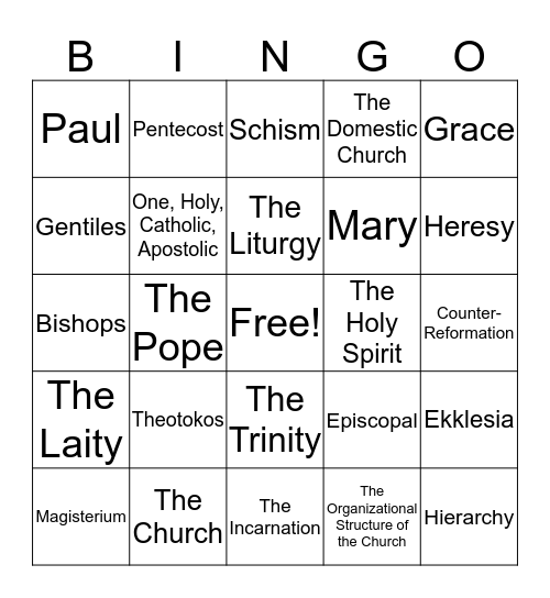 The Church Today! Bingo Card