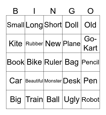 English Bingo Card