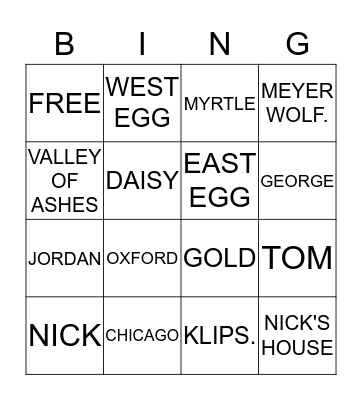 GATSBY REVIEW Bingo Card