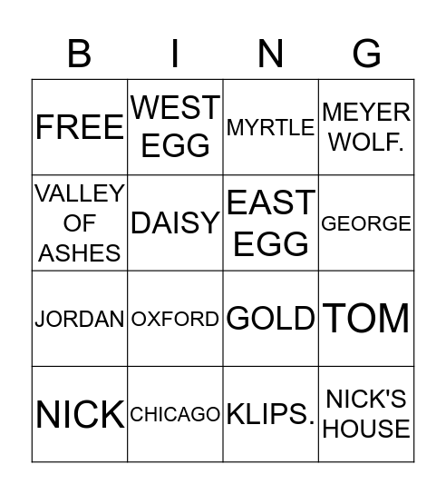 GATSBY REVIEW Bingo Card