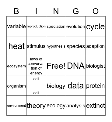 Biology Chapter 1 Bingo Card