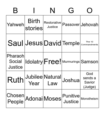 Old Testament Scripture Bingo Card