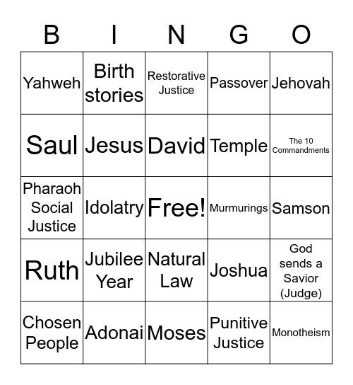 Old Testament Scripture Bingo Card