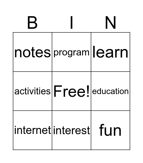 Continuing Education Bingo Card