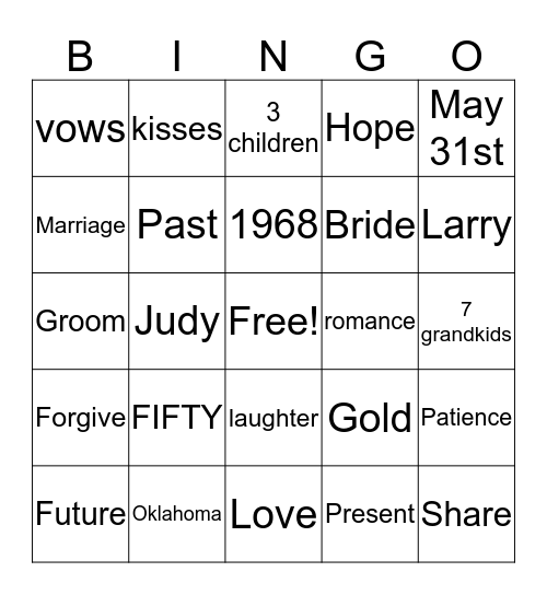 50 Years of Love and Marriage Bingo Card