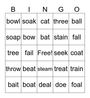 Vowel Teams Bingo Card