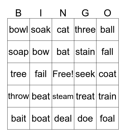 Vowel Teams Bingo Card