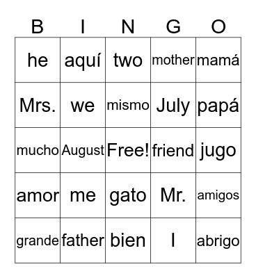 TRICK WORDS Bingo Card