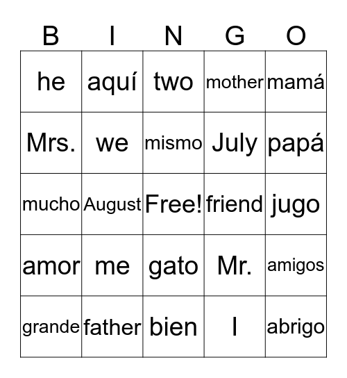TRICK WORDS Bingo Card