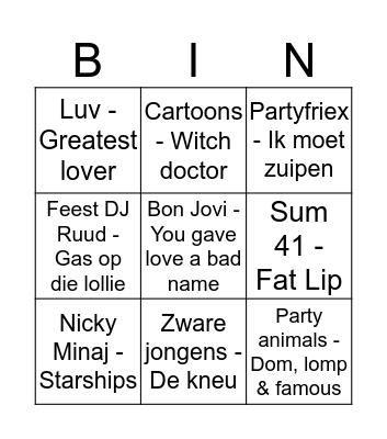 Klomppop 2018 Bingo Card