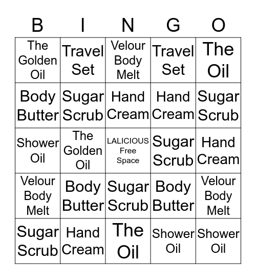 LALICIOUS  Bingo Card