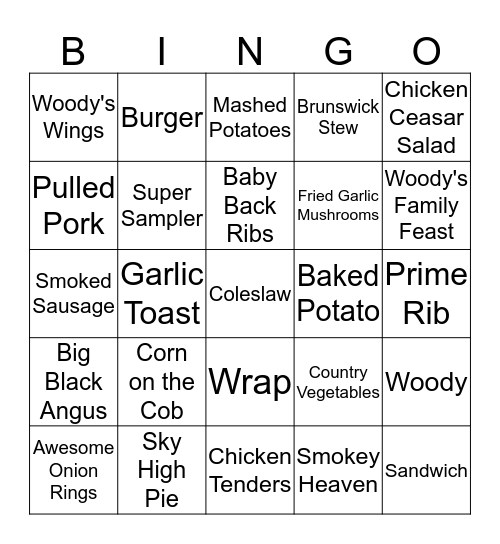 Woody's Bar-B-Q Bingo Card