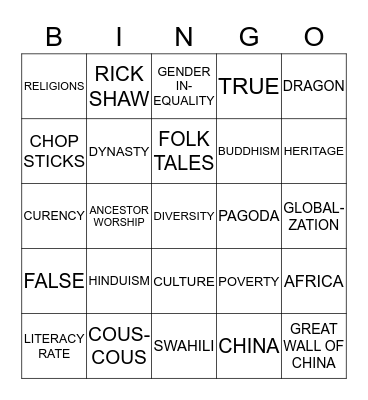 CULTURE Bingo Card