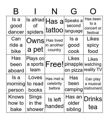 PEOPLE BINGO! Bingo Card
